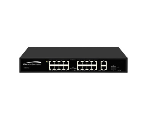 Speco P16S182 16 Port Megabit PoE Switch with 2 Gigabit Uplink Ports, PoE 802.3at