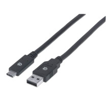 Manhattan 354974 USB-A Male to USB-C Male Cable, 2m (6ft), SuperSpeed USB (USB 3.2 Gen 1), 5 Gbps, Black