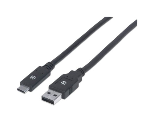 Manhattan 354974 USB-A Male to USB-C Male Cable, 2m (6ft), SuperSpeed USB (USB 3.2 Gen 1), 5 Gbps, Black