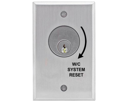 Camden Door Controls CM-1205-14-60KD Key Switch, Single Gang SS, SPST Momentary, NC with 'WC System Reset' text