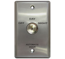 Camden Door Controls CM-180-23-7224 Key Switch with Stainless Steel (Single Gang) Faceplate, 3 Position Switch, Maintained, 'Off/'Day'/'Night' / Red and Green 24V LEDs