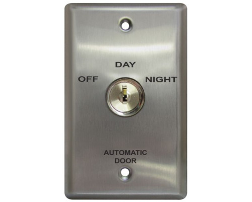 Camden Door Controls CM-180-23-7224 Key Switch with Stainless Steel (Single Gang) Faceplate, 3 Position Switch, Maintained, 'Off/'Day'/'Night' / Red and Green 24V LEDs