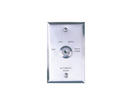 Camden Door Controls CM-180-24 Key Switch with Stainless Steel (Single Gang) Faceplate, 4 Position Switch, Maintained, 'Off'/'Exit'/'Auto'/'Hold Open'