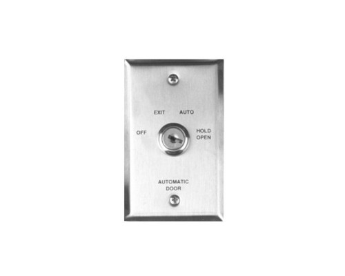 Camden Door Controls CM-180-24F Key Switch with Stainless Steel (Single Gang) Faceplate, 4 Position Switch, Maintained, 'Off'/'Exit'/'Auto'/'Hold Open' In French