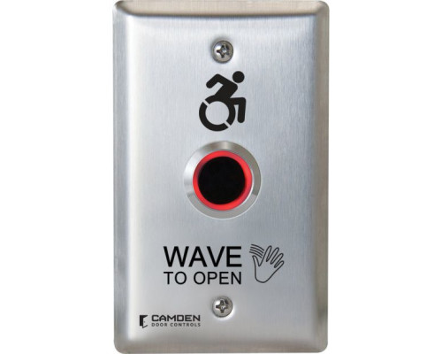 Camden Door Controls CM-221-A42 ValueWave Touchless Switch, Single Gang, 'Wave to Open' Graphics Compatible Surface Mounting Box CM-34BL