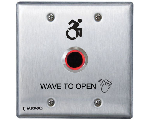 Camden Door Controls CM-221-A42W ValueWave Touchless Switch, Double Gang, 'Wave to Open' Graphics Compatible Surface Mounting Box CM-53