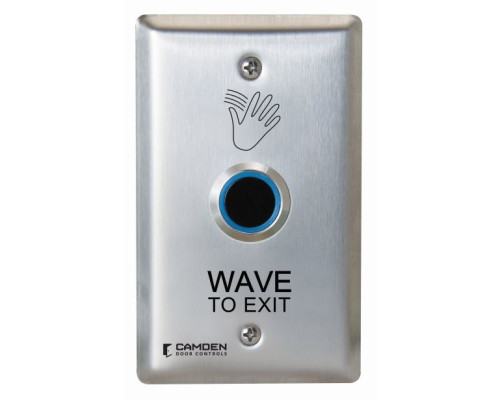 Camden Door Controls CM-222-46-P3 ValueWave Touchless Switch Stainless Steel Single Gang Faceplate 12/24VDC 1 Relay Blue/Green Exit PS