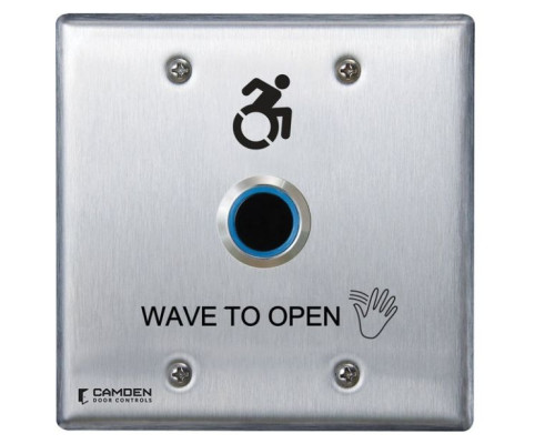 Camden Door Controls CM-222-A42W ValueWave Touchless Switch, Double Gang, 'Wave to Open' Graphics