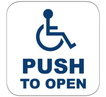 Camden Door Controls CM-25-4 Narrow Push Plate Switch, Vertical Mounting, 'WHEELCHAIR' Symbol and 'PUSH TO OPEN', Blue