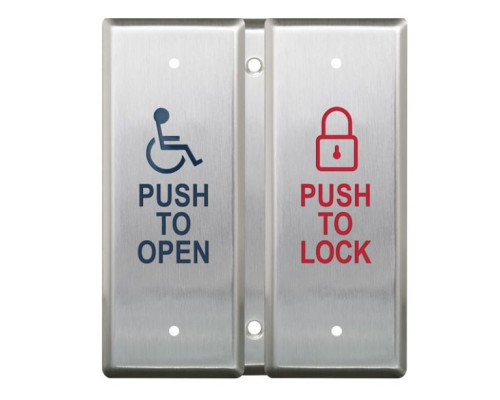 Camden Door Controls CM-2520-4854 Double Gang Vestibule Push Plate Switch, 'Push to Open' & 'Push to Lock', Surface Box