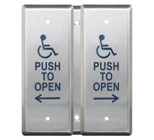 Camden Door Controls CM-2520-48F55SFI Double Gang Vestibule Push Plate Switch 'Wheelchair' Symbol & 'Push To Open' and 'Push To Lock'