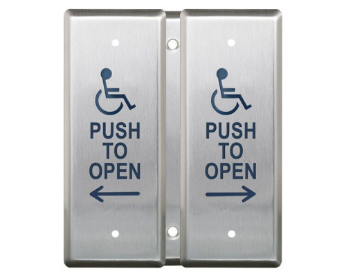 Camden Door Controls CM-2520-48F55SFI Double Gang Vestibule Push Plate Switch 'Wheelchair' Symbol & 'Push To Open' and 'Push To Lock'