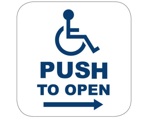 Camden Door Controls CM-25H-4AR Narrow Push Plate Switch, Horizontal Mounting, WHEELCHAIR Symbol with ARROW Right, Blue Graphics