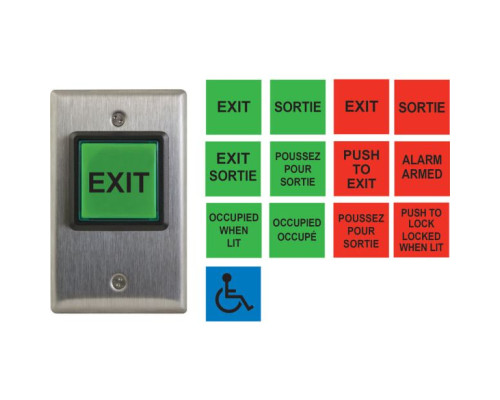 Camden Door Controls CM-30C English and French Insert Labels LED Illuminated Exit Switch