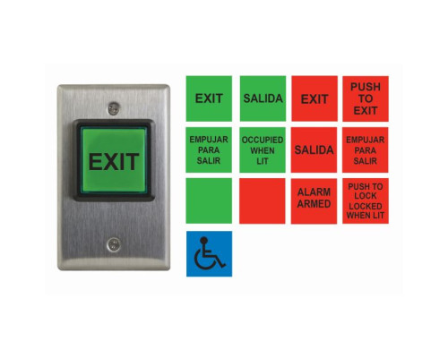 Camden Door Controls CM-30U-DP Square LED Illuminated Push/Exit Switch, DPDT Multi-Label Version, 12/28 Volt