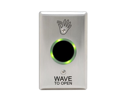 Camden Door Controls CM-332-41FSW-SGLR Wired Touchless Switch Single Gang Stainless Steel with Hand Icon and 'Wave to Open' text