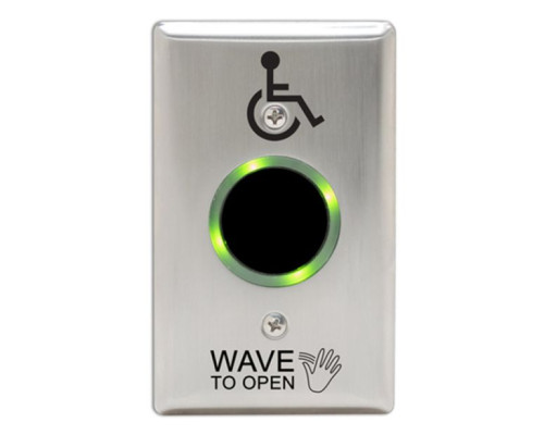 Camden Door Controls CM-332-42SWS-SGLR Wired Touchless Switch Double Gang, Stainless Steel, 2 Relay, Hand Wave to Open & Wheelchair, L Ring & Sign