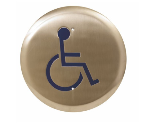 Camden Door Controls CM-40-2 4 1/2' Round Push Plate Switch, 'WHEELCHAIR' Symbol, Blue