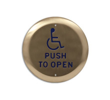 Camden Door Controls CM-40-2-AB 4 1/2' Round Push Plate Switch with 'WHEELCHAIR' Symbol, Blue with Antique Brass Finish (US5/609)