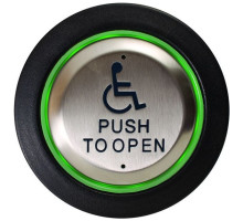 Camden Door Controls CM-40-2AL57 4 ½ Round Push Plate, c/w Sounder, Illuminated Green/Red Flush Mount CM-57GR Box, WHEELCHAIR Symbol with Arrow Left, Blue Graphics