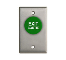 Camden Door Controls CM-4000GES Spring Return, Normally Open, Momentary, Green Button, EXIT and SORTIE Engraved in White