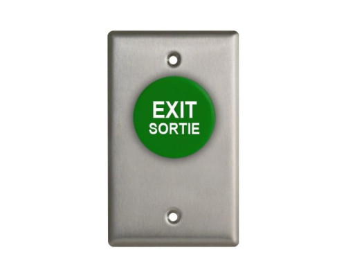 Camden Door Controls CM-4000GES Spring Return, Normally Open, Momentary, Green Button, EXIT and SORTIE Engraved in White