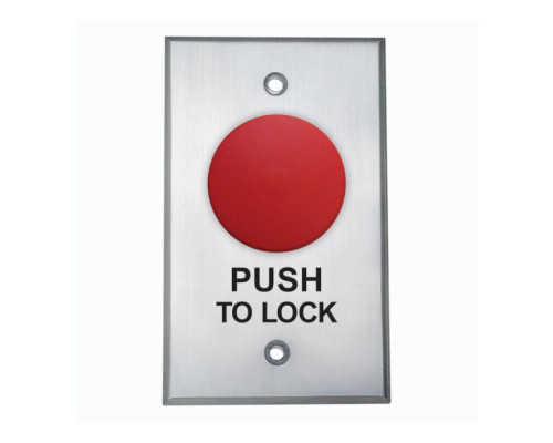 Camden Door Controls CM-4050R-8-7112 Red Mushroom Switch, Push/Pull, N/O & N/C, Maintained, 'PUSH TO LOCK', Black, Green LED