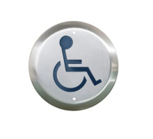 Camden Door Controls CM-40K-2 4-1/2' Stainless Steel Round Push Plate Switch 'WHEELCHAIR' Symbol, Blue