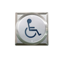 Camden Door Controls CM-41K-2 4-1/2' Stainless Steel Round Push Plate Switch with Square Back Plate 'WHEELCHAIR' Symbol, Blue