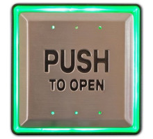 Camden Door Controls CM-45-3F54 4 ½' Square Push Plate with Sounder, Illuminated Red/Green Surface Mount CM-54i Box, 'POUSSEZ POUR OUVRIR', Black Graphics