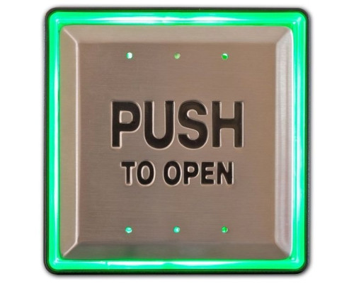 Camden Door Controls CM-45-3F54 4 ½' Square Push Plate with Sounder, Illuminated Red/Green Surface Mount CM-54i Box, 'POUSSEZ POUR OUVRIR', Black Graphics