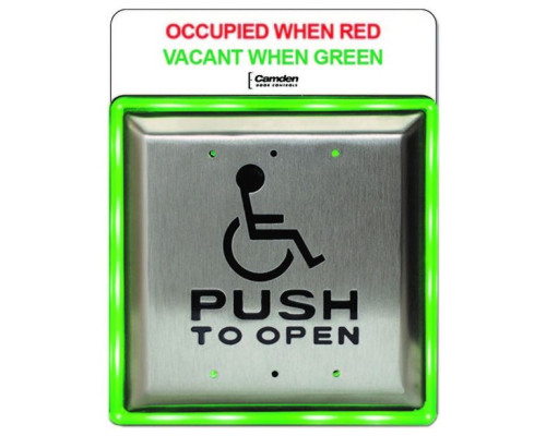 Camden Door Controls CM-45-454SE1 4-1/2' Push Plate Switch, Wheelchair & Push to Open, with Surface AURA(tm) Illuminated Enclosure and Sign