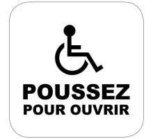 Camden Door Controls CM-45-4F 4 1/2' Square Push Plate Switch, Concealed Screws, 'WHEELCHAIR' and 'POUSSEZ POUR OUVRIR', Black Graphics