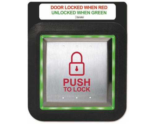 Camden Door Controls CM-45-8B55SE1 4-1/2' Push Plate Switch, Icon & Push to Lock, with Flush AURA(tm) Illuminated Enclosure and Sign