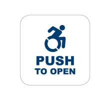 Camden Door Controls CM-45-A4 4 1/2' Square Push Plate Switch, Concealed Screws, 'ACTIVE WHEELCHAIR' Symbol and 'Push to Open' Text, Blue