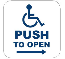 Camden Door Controls CM-45K-4AR 4-1/2' Square Push Plate Switch, Concealed Screws w/ No Battery Kinetic Wireless Transmitter, Wheelchair Symbol & Push to Open w/ Arrow Right, Blue Graphic