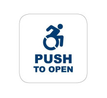 Camden Door Controls CM-45K-A4 4-1/2' Square Push Plate Switch, Concealed Screws w/ No Battery Kinetic Wireless Transmitter, Active Wheelchair Symbol and Push to Open Text, Blue