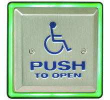 Camden Door Controls CM-46-3F54 4 ½' Square Push Plate with Sounder, Illuminated Red/Green Surface Mount CM-54i Box, 'POUSSEZ POUR OUVRIR', Black Graphics