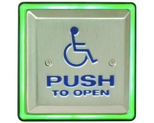 Camden Door Controls CM-46-3F54 4 ½' Square Push Plate with Sounder, Illuminated Red/Green Surface Mount CM-54i Box, 'POUSSEZ POUR OUVRIR', Black Graphics