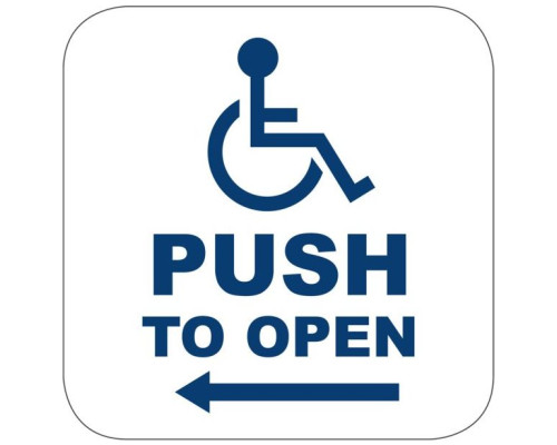 Camden Door Controls CM-46K-4AL 4-1/2' Square Push Plate Switch, 'WHEELCHAIR' symbol with ARROW Left, Blue Graphics