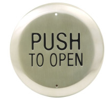 Camden Door Controls CM-60-3 6' Round Push Plate Switch, 'PUSH TO OPEN', Black Graphics