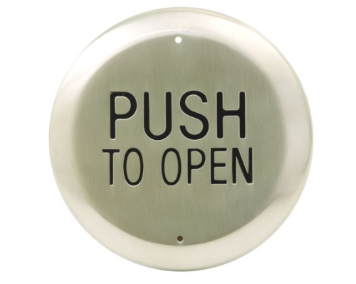 Camden Door Controls CM-60-3 6' Round Push Plate Switch, 'PUSH TO OPEN', Black Graphics