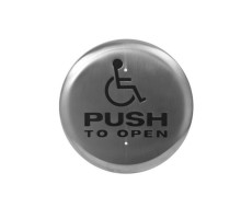 Camden Door Controls CM-60-4 6' Round Push Plate Switch, 'WHEELCHAIR' Symbol and 'PUSH TO OPEN', Blue