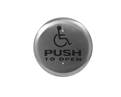 Camden Door Controls CM-60-4 6' Round Push Plate Switch, 'WHEELCHAIR' Symbol and 'PUSH TO OPEN', Blue