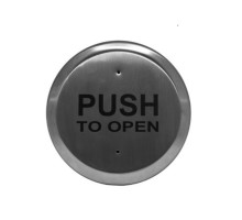 Camden Door Controls CM-60K-3F 6' Stainless Steel Round Push Plate Switch 'POUSSEZ POUR OUVRIR', Black Graphics