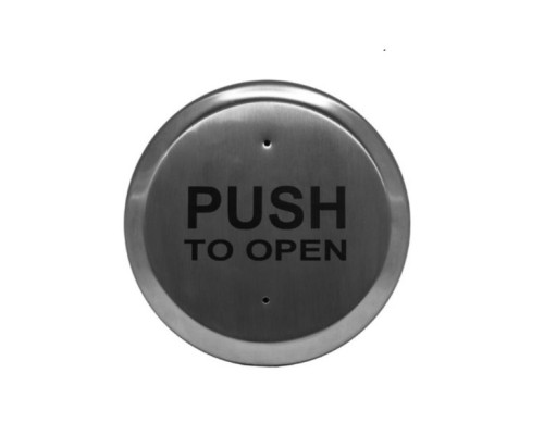 Camden Door Controls CM-60K-3F 6' Stainless Steel Round Push Plate Switch 'POUSSEZ POUR OUVRIR', Black Graphics