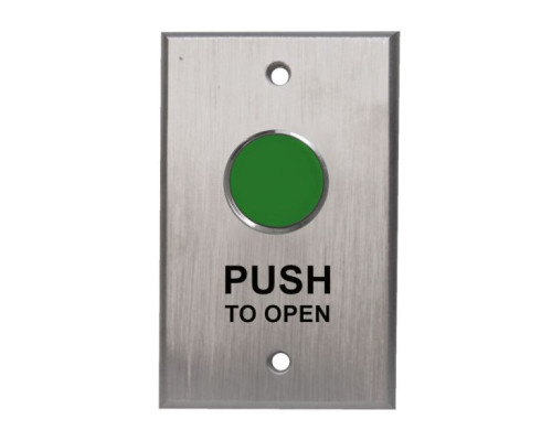 Camden Door Controls CM-7000G-3 Single Gang Faceplate, Spring Return N/O, Momentary, Green Button, 'Push to Open', Black Graphics