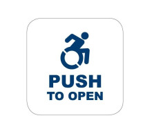 Camden Door Controls CM-7509-A4 Active Wheelchair Symbol & Push to Open Text, Blue, Aluminum Finish Only