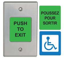 Camden Door Controls CM-9700C Single Gang Faceplate, Switch with 3 English and French Labels ('PUSH TO EXIT', POUSSEZ POUR SORTIR, WHEELCHAIR Symbol)