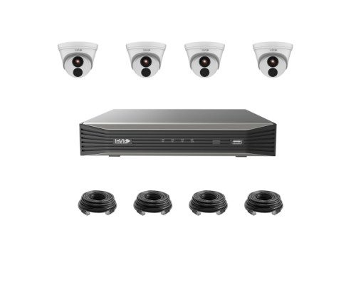 InVid VIS-4KIT-2-2TB 4-Ch NVR with 2TB HDD and 4 x 4 Megapixel Plug & Play IP Turret Cameras